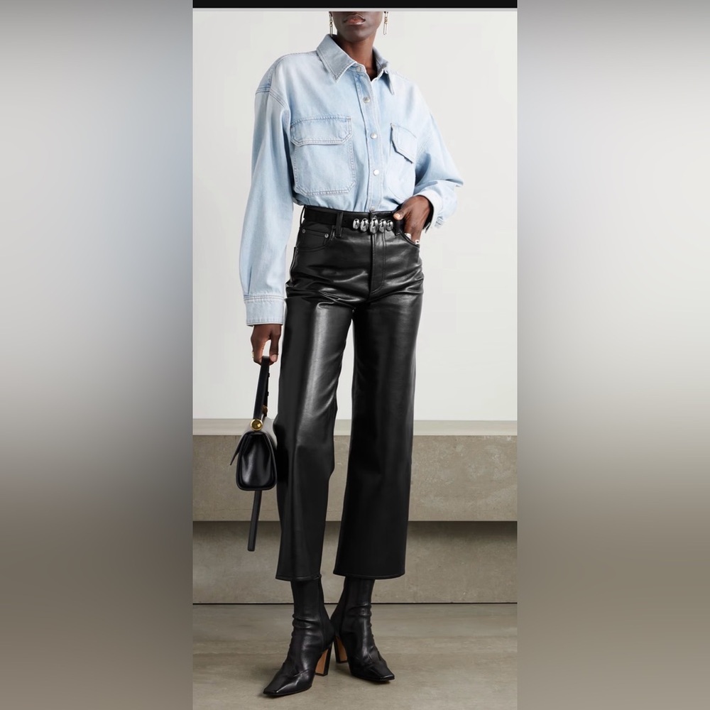 Agolde Ren Cropped High-Rise Wide-Leg Leather Pants
